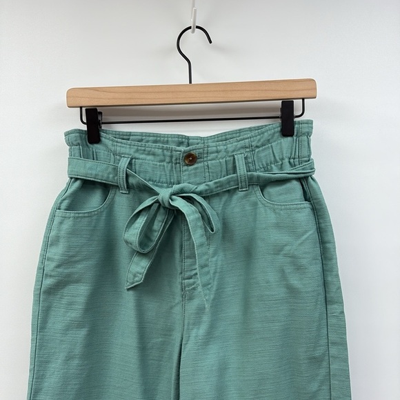 J. Crew Paperbag High Rise Elastic Waist Crop Wide Leg Twill Pants Green 0 - Picture 5 of 10